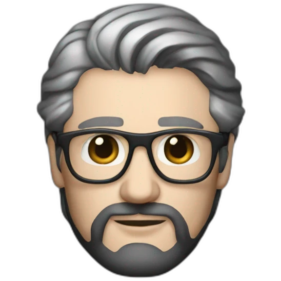 richard gere with more black hair, beard shadow and doing tech emoji