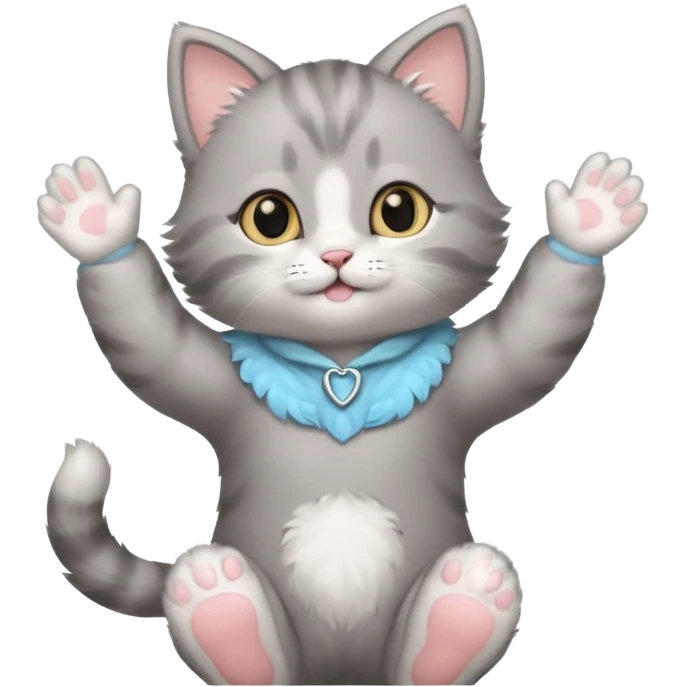 Cute Gray baby girl kitten standing with arms up  emoji
