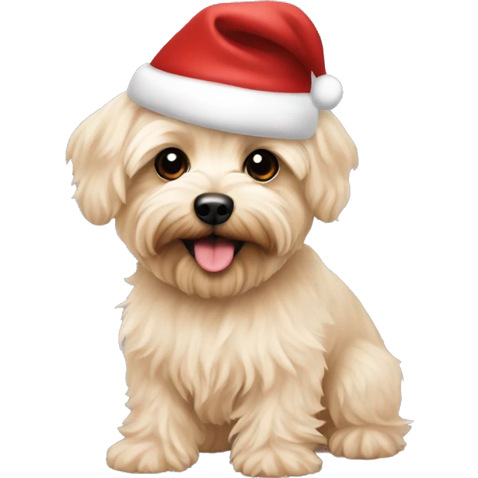 Cream colored Yorkipoo with Santa hat emoji