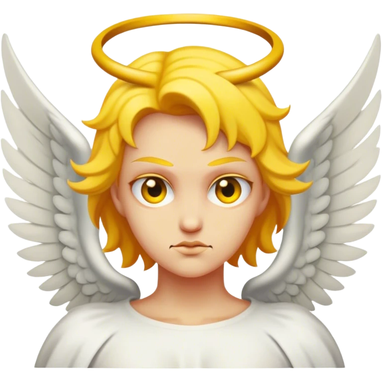 Un ange diabolique sans cheveux avec des cornes et la tête jaune. Il faut qu'on voit qu'une seul tête. emoji