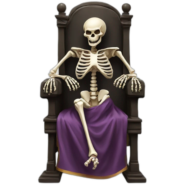 A laughing skeleton on a throne in a robe emoji