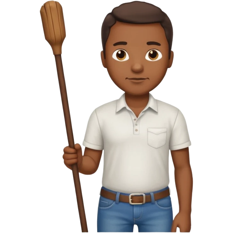 Black man holding a long brown stick by his stomach emoji