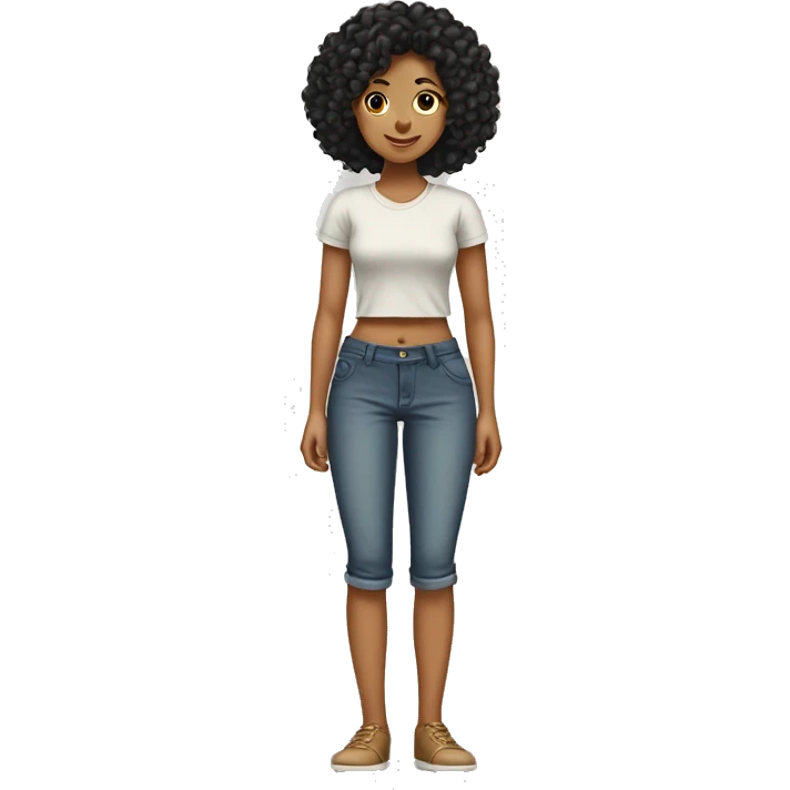 Tan girl curly black hair standing strait on one other leg tucked emoji