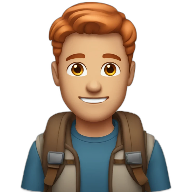 hiker man blue eyes slick copper hair clean shaven emoji