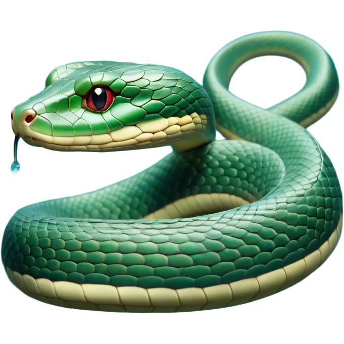 Cinematic Noble Chinese Water Snake Portrait Emoji, Poised and graceful, with a slender, sinuous build and a sleek, iridescent coat of muted greens and blues, deep-set soulful eyes, Simplified yet sharp and sophisticated features, highly detailed, glowing with a soft, dignified aquatic glow, high shine, intelligent and fluid, stylized with an air of waterborne elegance, focused and attentive, soft glowing outline, capturing the essence of a watchful and confident water snake that feels as though it could glide out of the screen with effortless authority! emoji