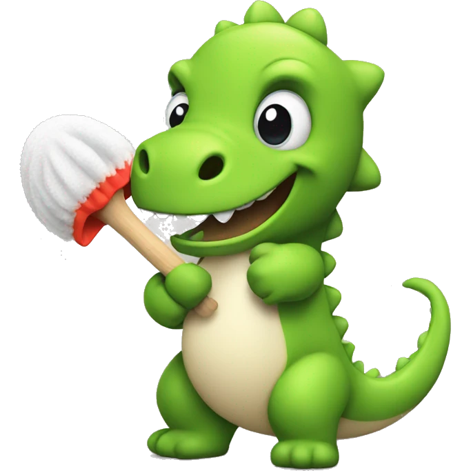 Cute dino holding duster emoji