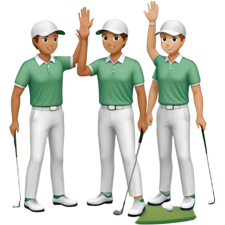 4 golfers high fiving each other on the green of an oceanside course emoji