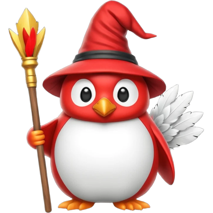 Red penguin wizard with the YouTube logo on top of his staff. emoji