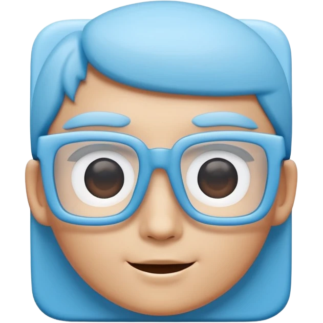 A 3D cartoon sky-blue square spectacle, slightly thick frame, glossy surface, minimal plain background, Memoji-style. emoji
