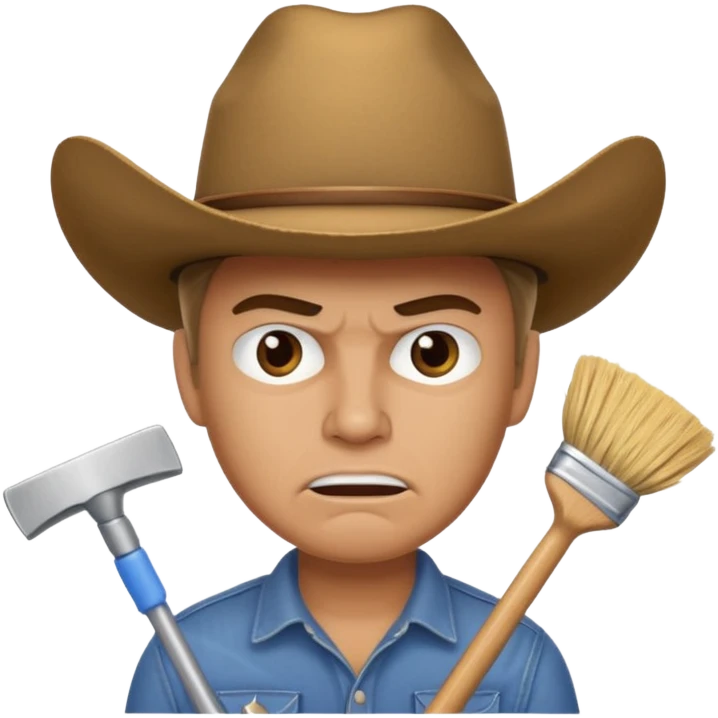 Angry man with cowboy hat, cleaning  emoji