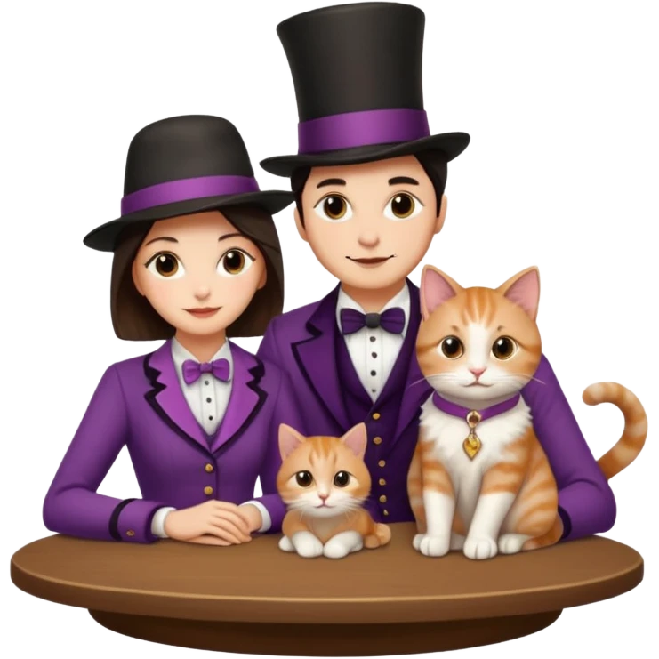 magician couple and their pet cat emoji