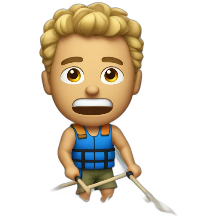 Angry tan guy with buzzed hair cut  rafting on a river emoji
