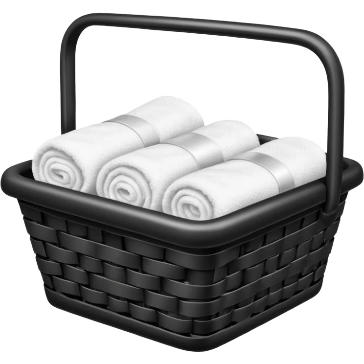 black metal basket with folded towels, with sparkles emoji
