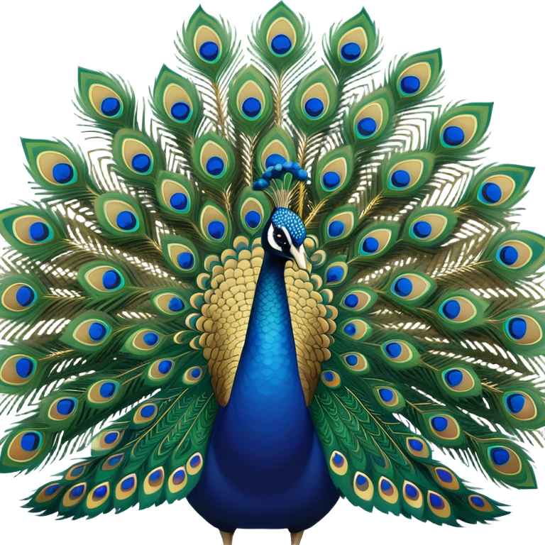 A colorful peacock with a large, fan-like tail displaying vibrant shades of blue, green, and gold. Its elegant feathers are spread in a beautiful display, showcasing intricate patterns emoji