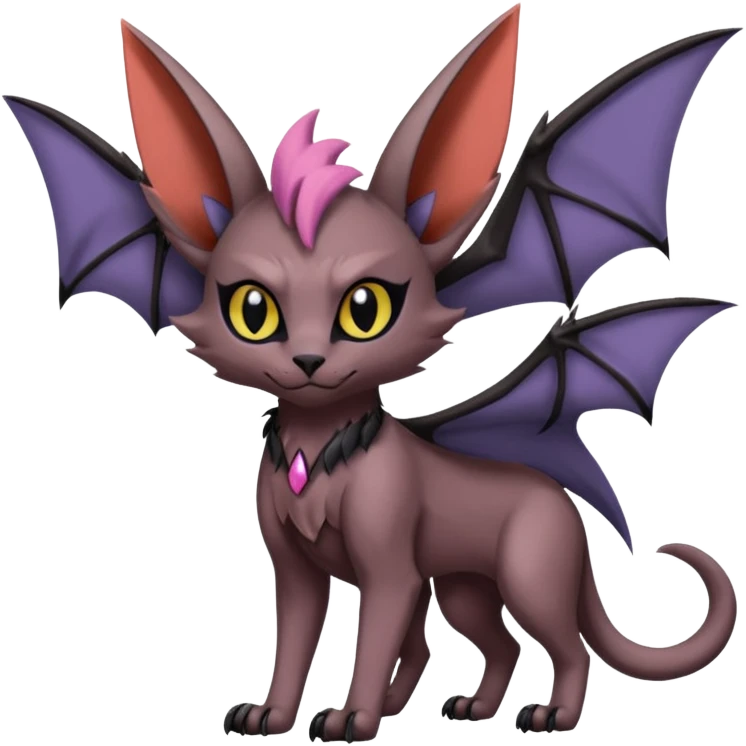 dark dull pointy edgy Noivern-Noibat-Purloin-Torracat-Lykoi-Caracal-bat-cat-Fakemon-fusion-hybrid-creature with bat-wings on head as ears emoji