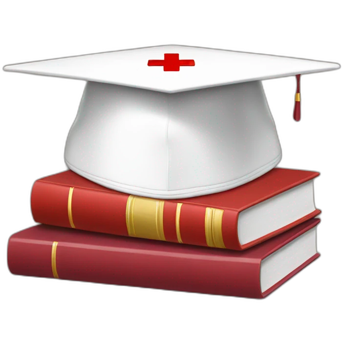 White Student cap with red medical cross On a stack of books emoji
