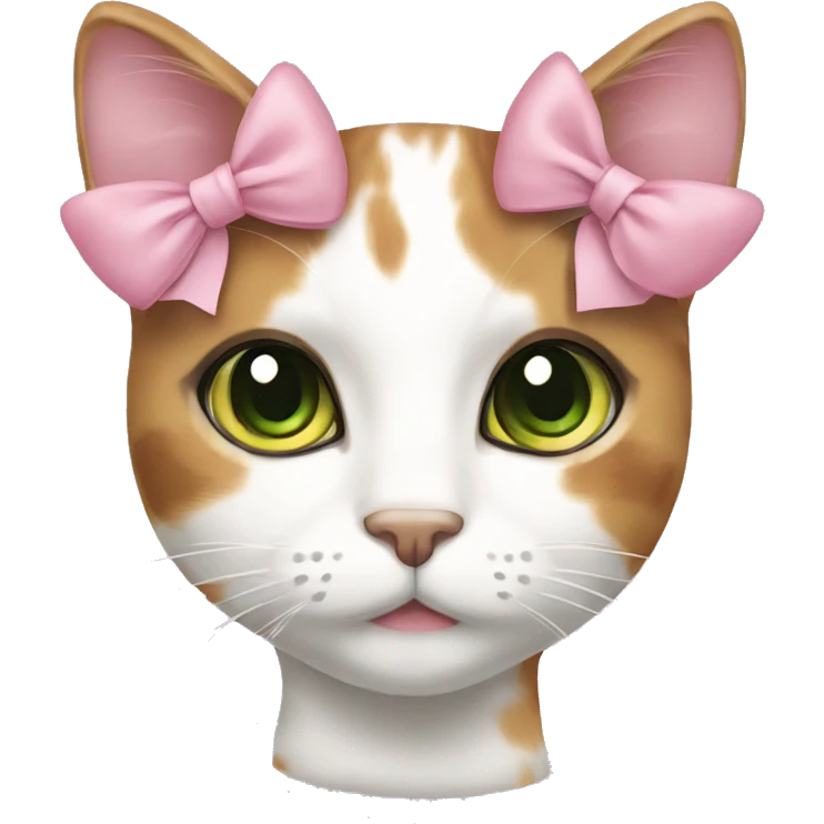 calico cat green eyes pink bow emoji