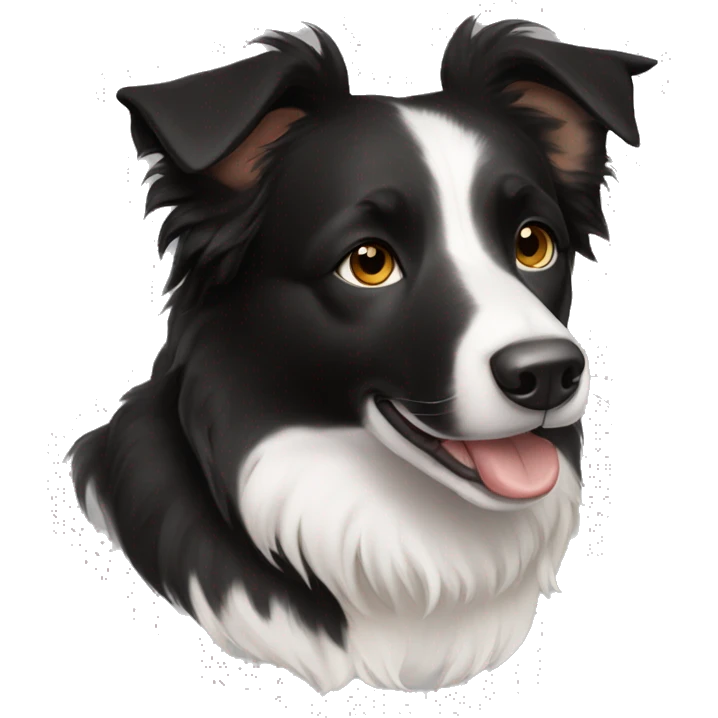 Small short haired black and white Border collie with brown eyes  emoji