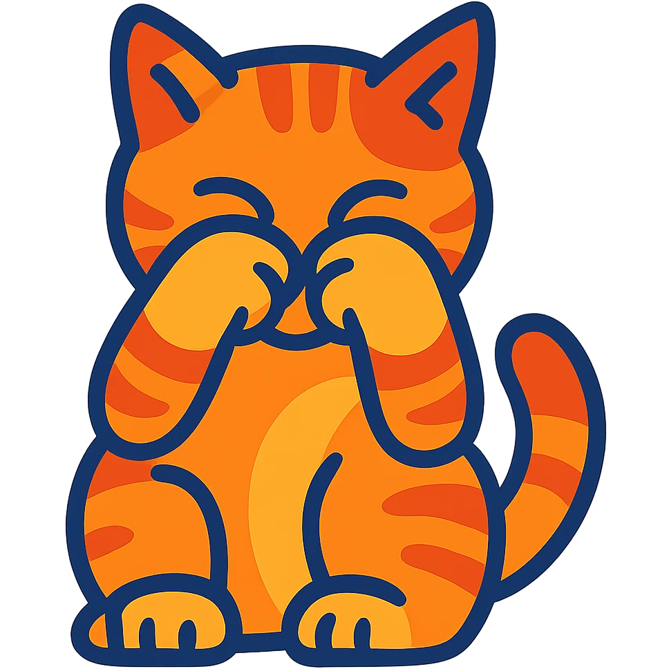 cat covering its face with its paws, vibrant toon style emoji