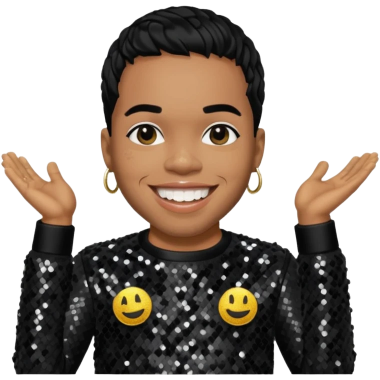 Anderson Paak with black hair, black sequin outfit emoji