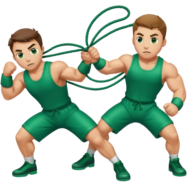 players in green jumpsuits playing intense tug-of-war emoji
