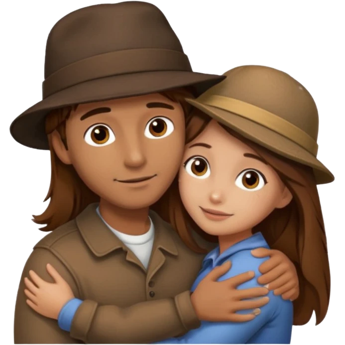 Guy with brown hair and hat on hugging girl with longer brown hair with highlights hugging  emoji