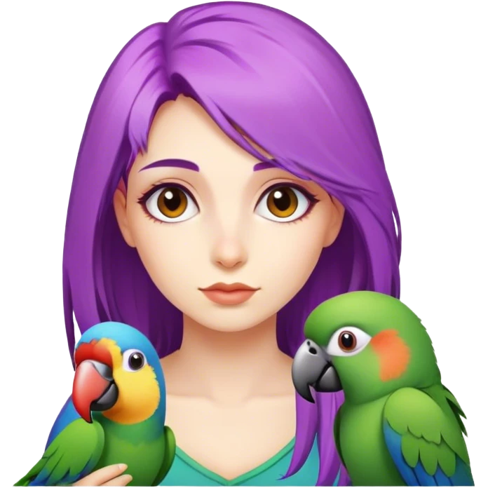 A girl with violet hai and a parrot emoji