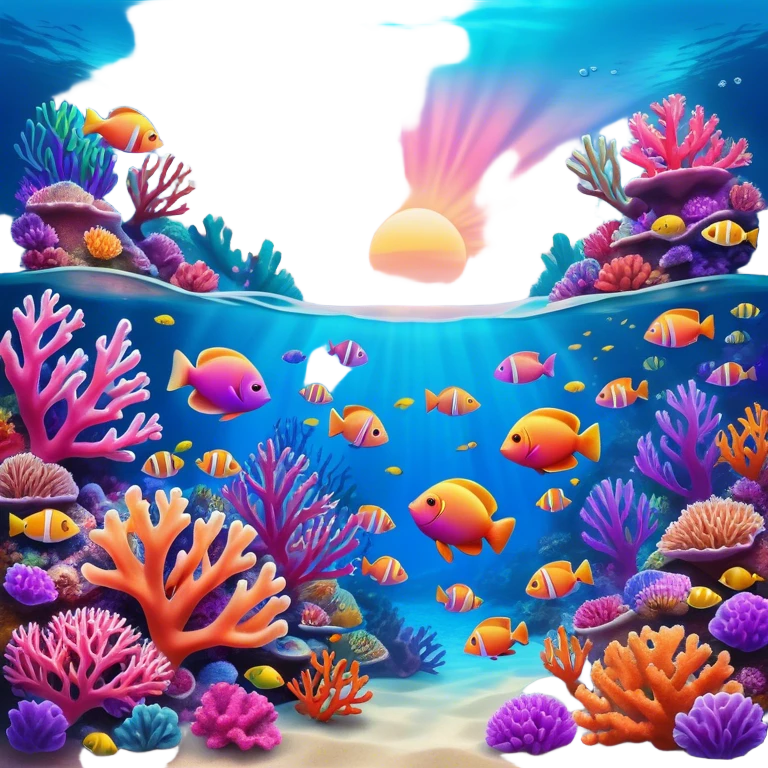 Cinematic Realistic Coral Reef Emoji in a wooden frame, Vibrant and alive, with colorful corals in hues of pink, purple, and orange, swaying gently with the underwater currents. Schools of tropical fish dart between the coral, with soft rays of sunlight piercing through the clear blue water above, creating a magical, serene underwater world. Soft glowing outline, capturing the essence of the bustling, colorful, and peaceful aquatic paradise. emoji