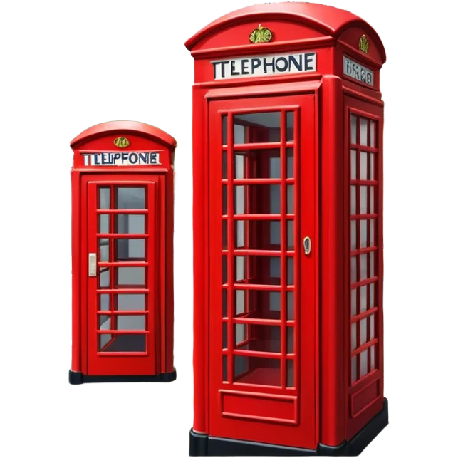 Cinematic Realistic depiction of an iconic red telephone box, rendered in vivid, saturated colors with detailed textures and reflective surfaces, set on a classic English street under soft, diffused daylight emoji