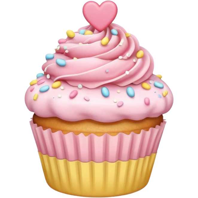 cupcake with hearts and sprinkles in soft pink, beige and yellow pastel colors emoji