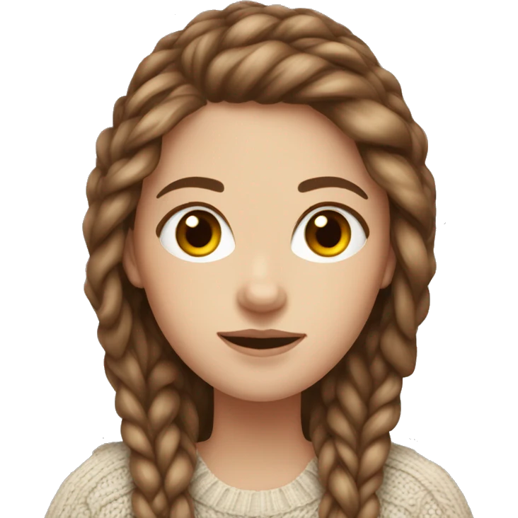 White girl with long brown hair wearing a cable-knit sweater emoji
