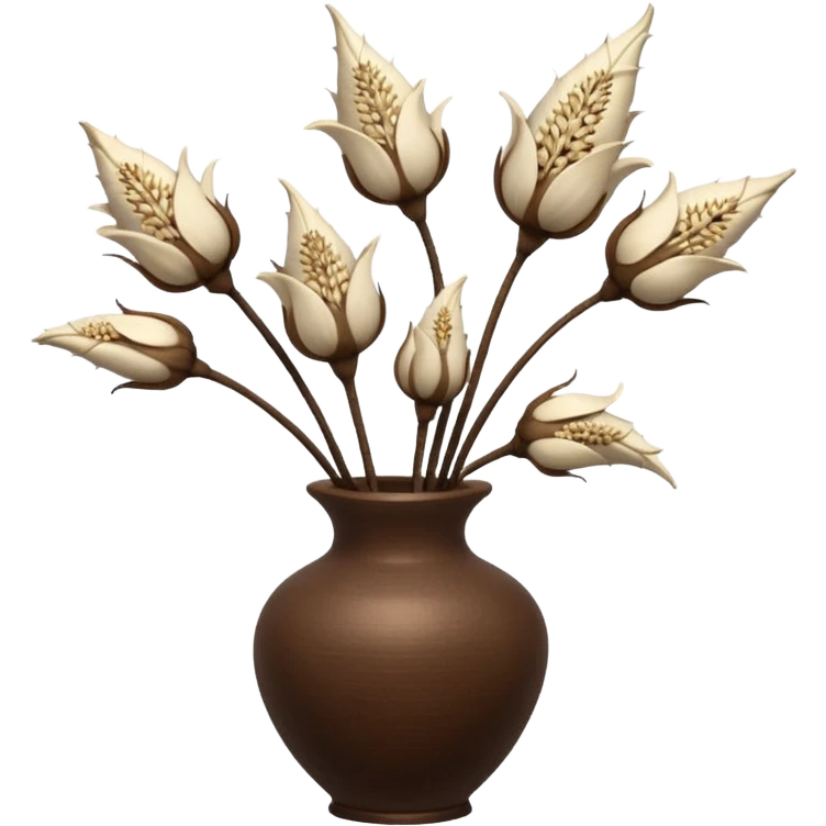 White Dried flowers and pods in a brown vase emoji
