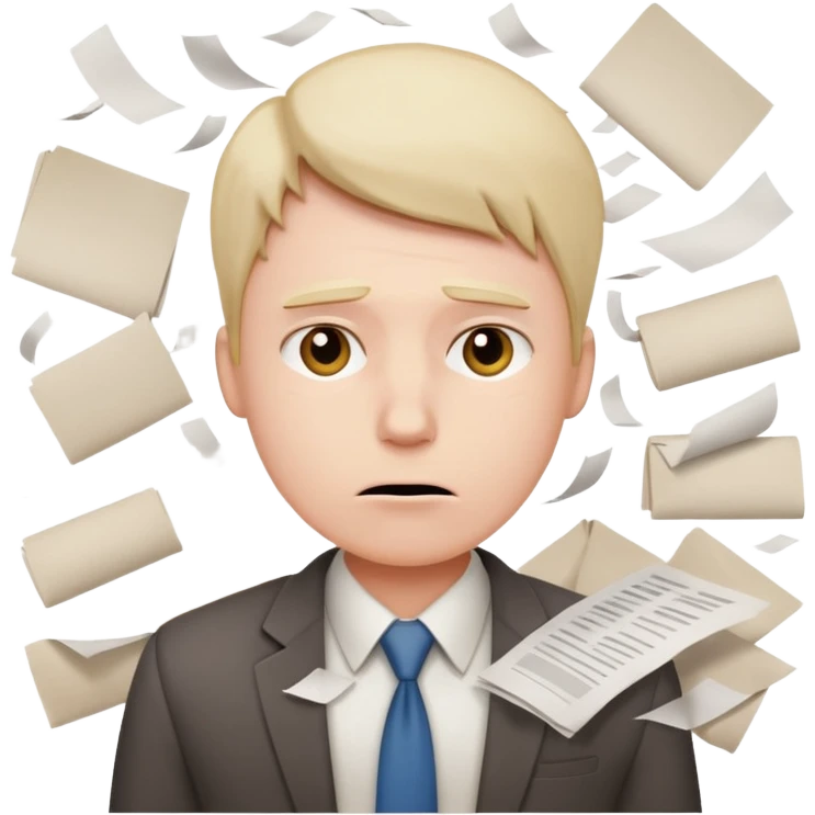 office worker in stress with papers emoji