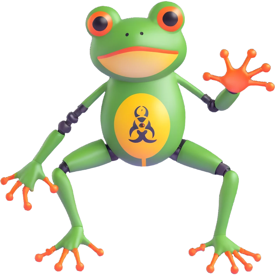 biohazard frog with robotic leg emoji