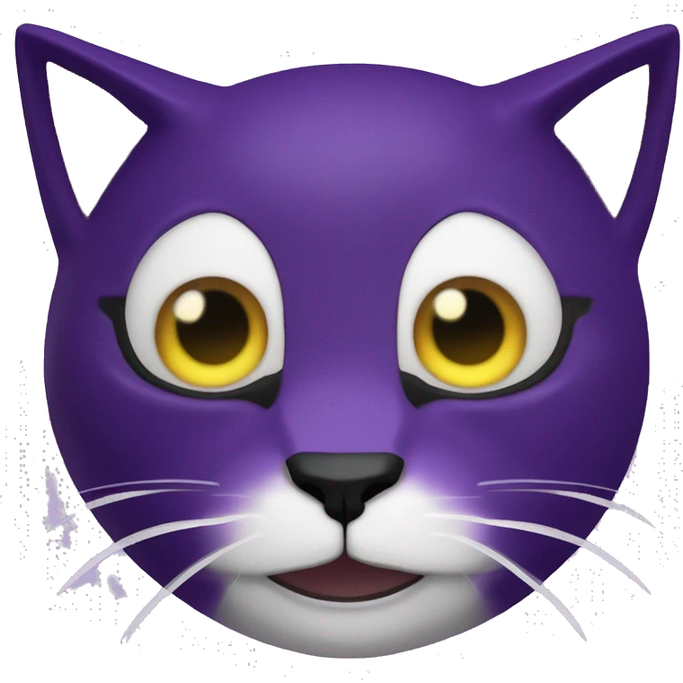 Gato morado terrorifico, sonrisa gigante boca abierta color negro, ojos grandes redondos y negros, colgante de luna amarilla, Cat Nap, Smilling Critters, Roblox, Poppy playtime 3 emoji