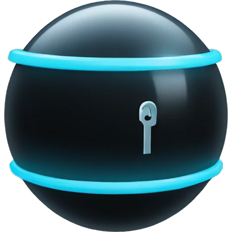 Black sphere with a light blue lock symbo on it emoji