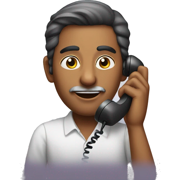 Indian man with funny cat speaking on a desk phone  emoji