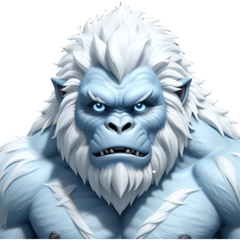 Cinematic Realistic WoW Yeti Portrait, depicted as a majestic, colossal creature of the frozen wilds, with thick, shaggy fur in pristine icy white and subtle pale blue highlights. His powerful, muscular frame and piercing ice-blue eyes exude ancient wisdom and raw strength. Rendered with lifelike texture and natural frosty lighting, high shine, noble and imposing, capturing the essence of a legendary yeti guardian. emoji