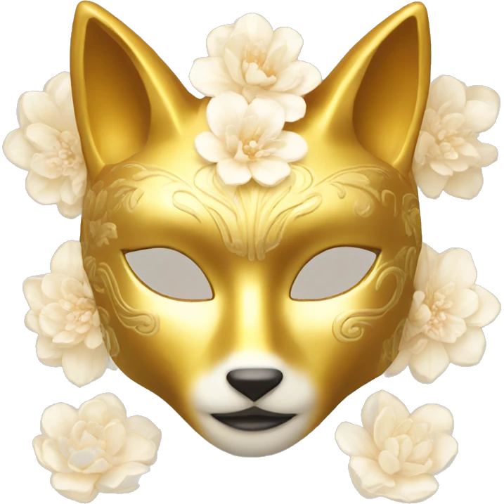 Golden feminine kitsune mask with floral pattern on it  emoji