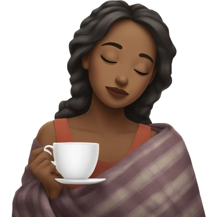 Girl sipping tea with eyes closed and blanket  emoji