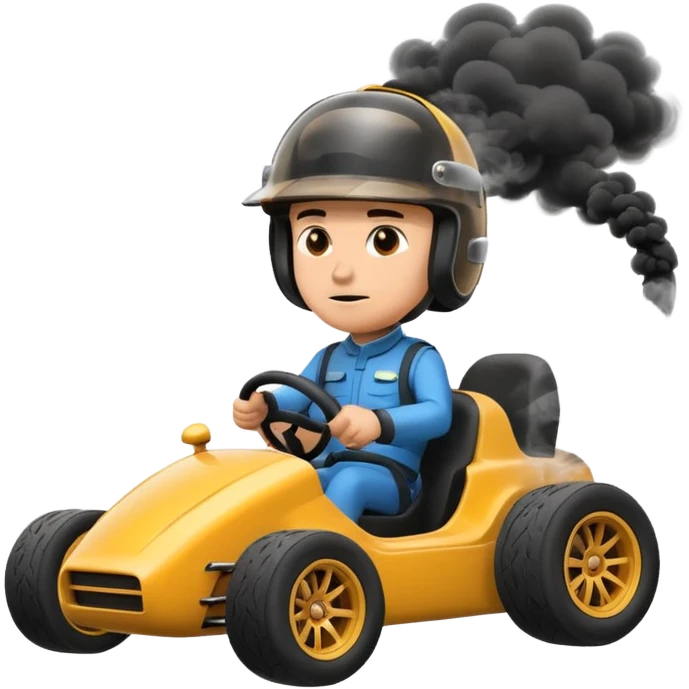 drifting car with tires smoke and a driver with a helmet in the car emoji