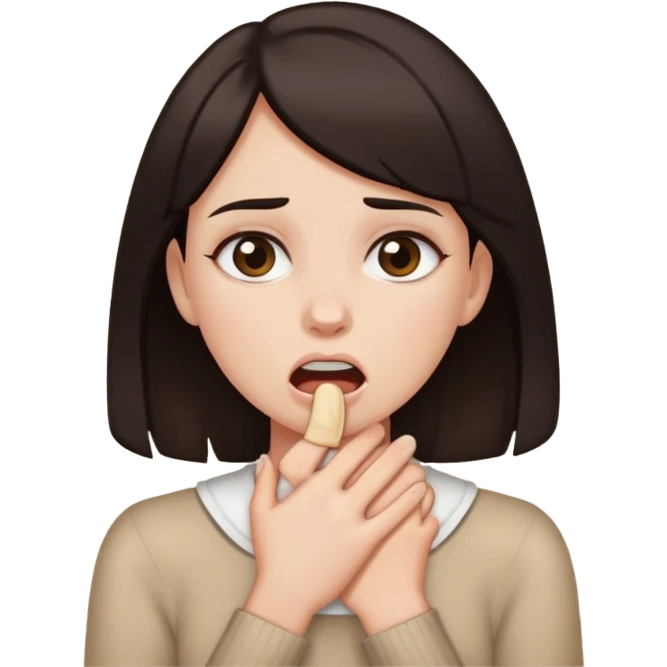 tan girl with dark hair choking herself  emoji
