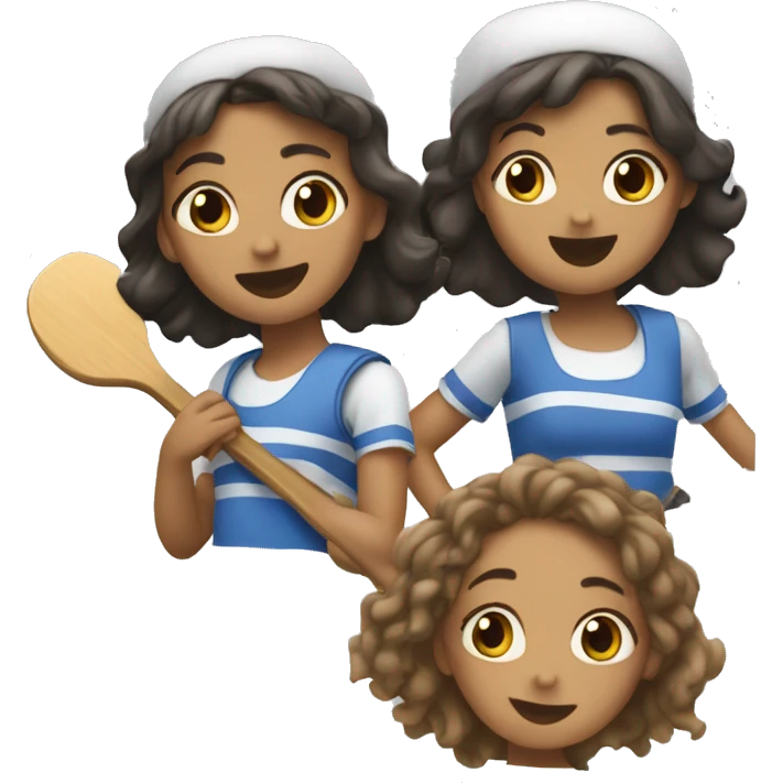 three girls each on a paddle and one of them hits one emoji