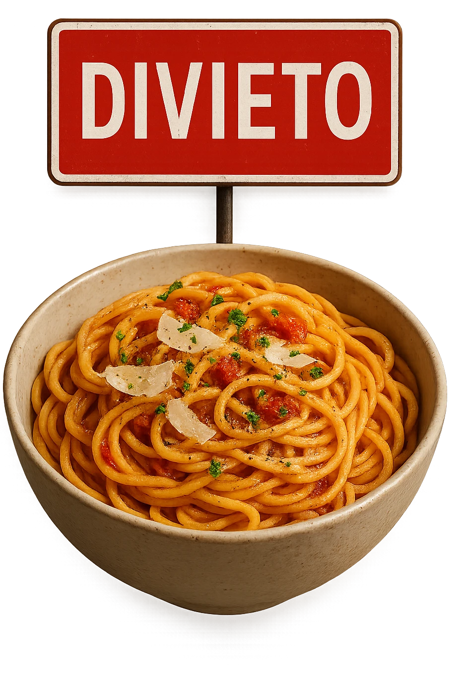 BOWL DI PASTA CON DIVIETO SOPRA,  iperrealistico 4k emoji
