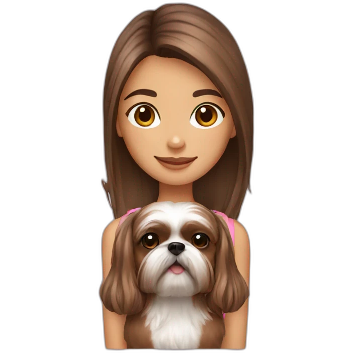girl with a small pure brown shih tzu dog emoji