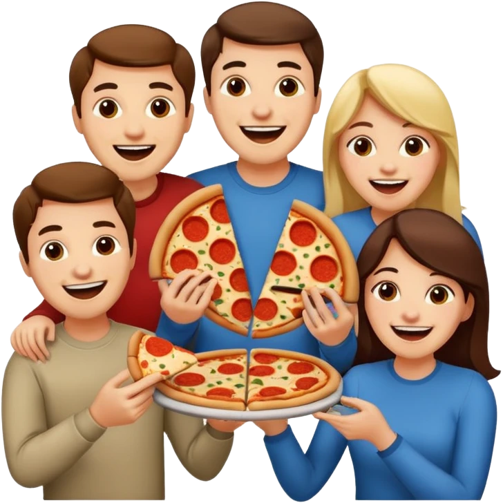 grupo de amigos y amigas comiendo pizza emoji