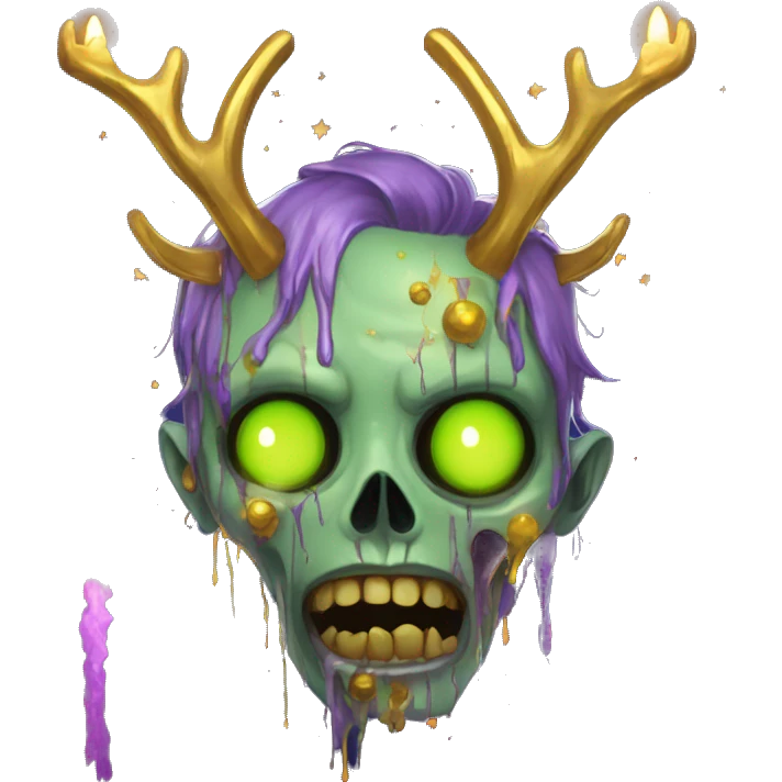 zombie person with gold antlers melting into graffiti galaxies with candles lanterns and fairy lights emoji