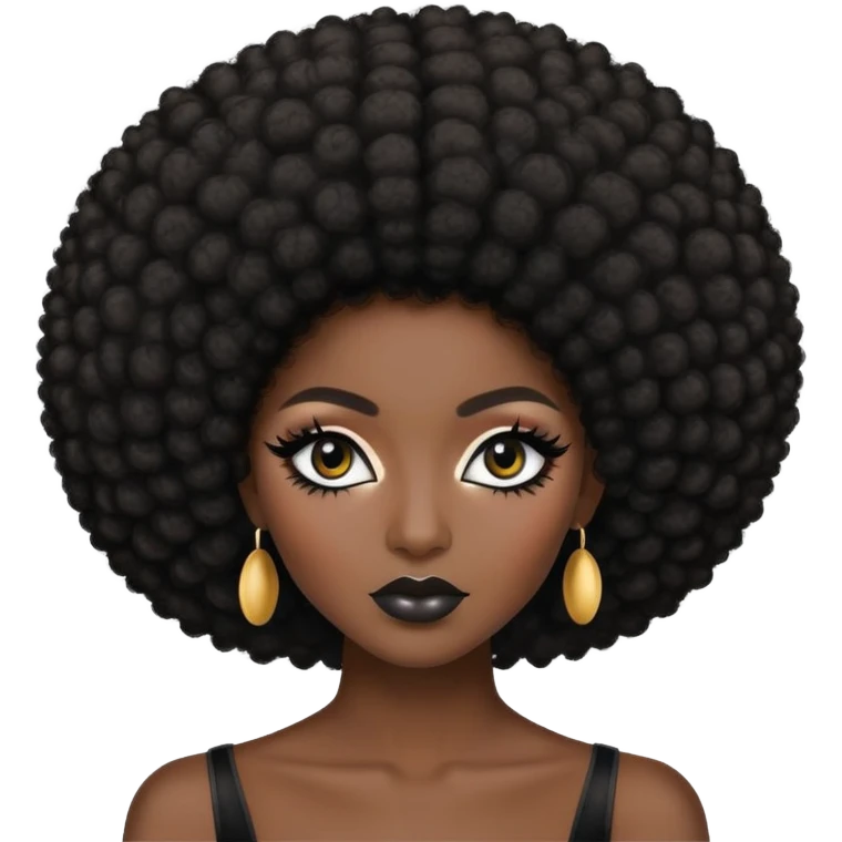 dark skin baddie,pretty makeup, black eyeliner, afro hair emoji