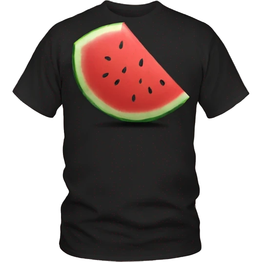 A Black Tshirt with an image of one slice of watermelon on the front of the Tshirt emoji
