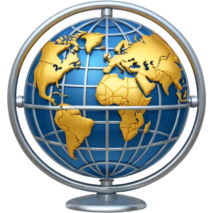 gear and globe, with circuit-style connected nodes, representing global system configuration and connectivity. emoji